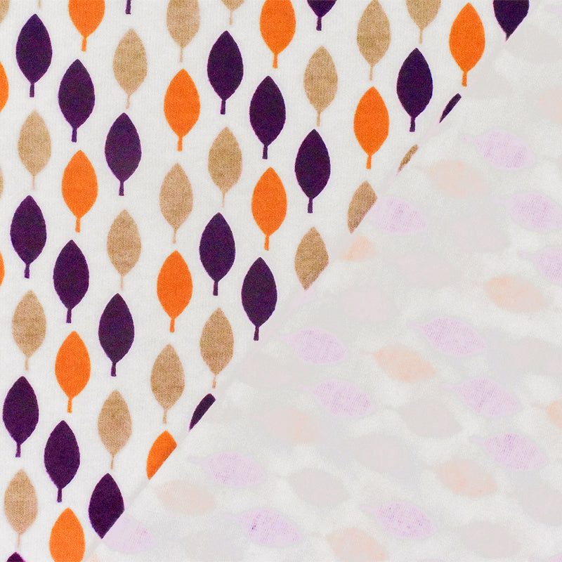 White-Purple-Multi Leaf Printed Stretch Spandex Cotton Jersey Knit Fabric