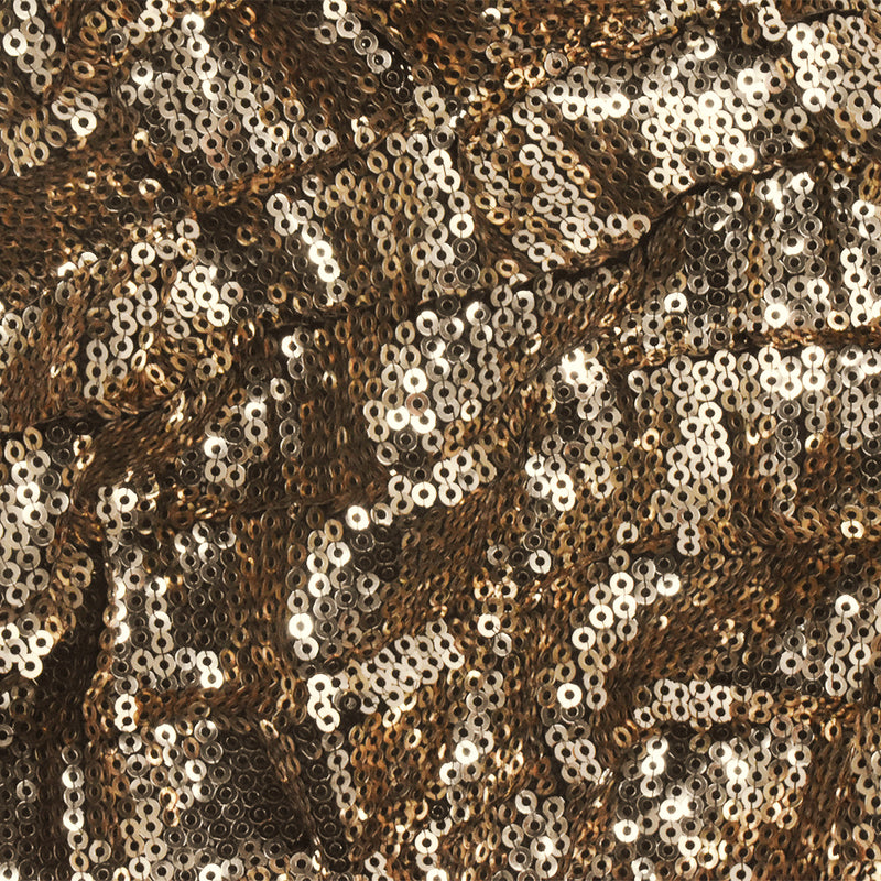 Gold-Black Fully Sequined Pleated Mesh Knit Fabric