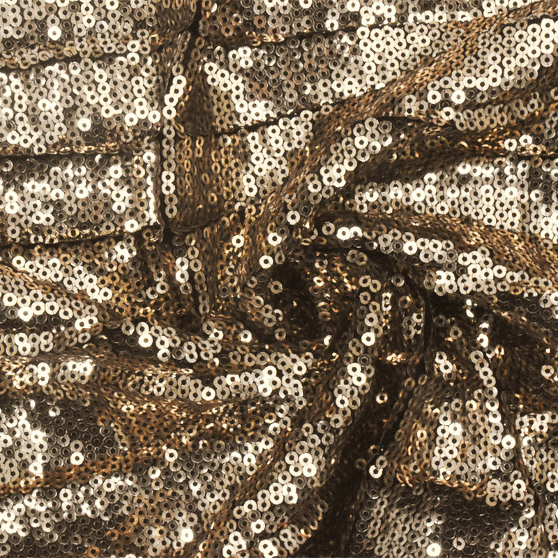 Gold-Black Fully Sequined Pleated Mesh Knit Fabric