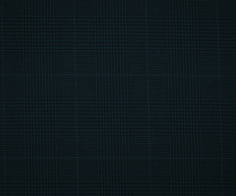 Black-Deep Teal-Multi Wool Polyester Glen Plaid Check Twill Suiting Fabric