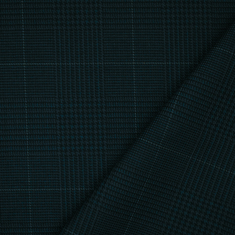 Black-Deep Teal-Multi Wool Polyester Glen Plaid Check Twill Suiting Fabric