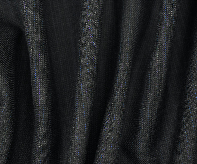 Black-Blue-Multi Wool Polyester Texture Stripe Twill Suiting Woven Fabric