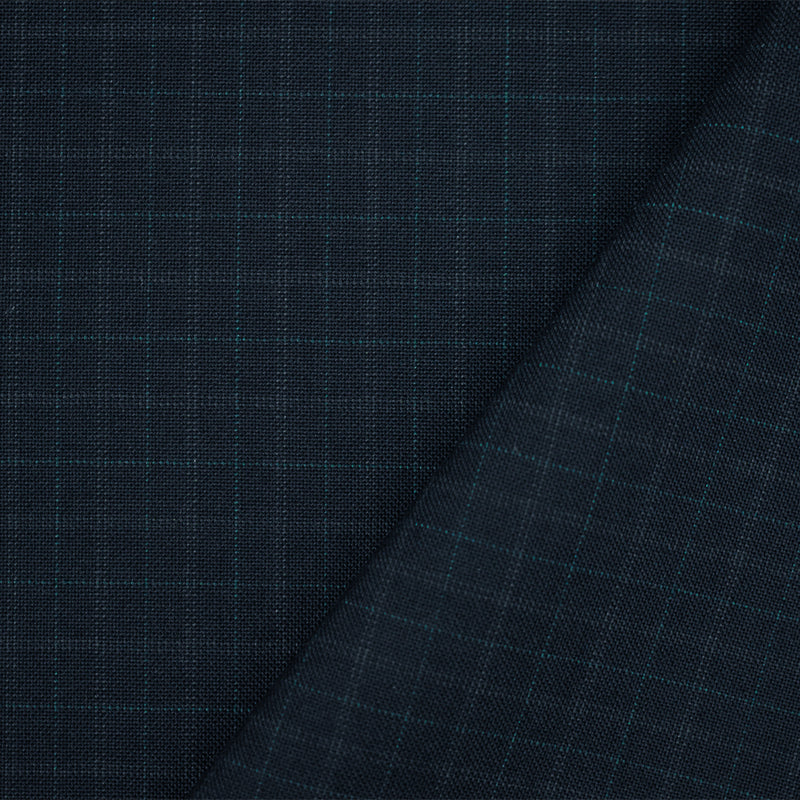 Navy-Gray-Green Wool Polyester Check Pattern Shirting Woven Fabric