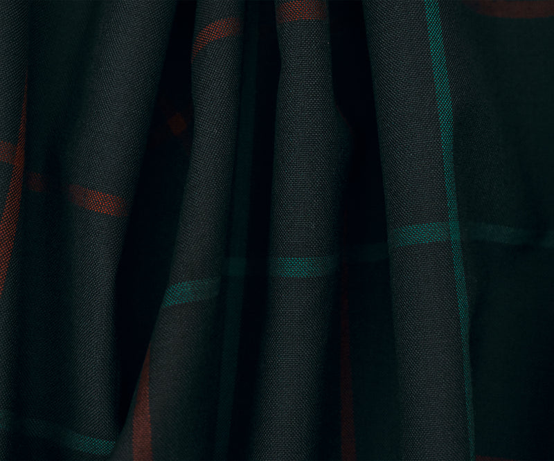 Black-Green-Red Wool Polyester Check Woven Shirting Fabric