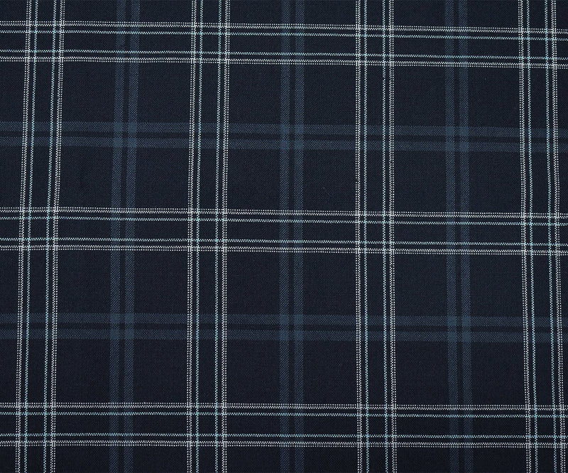 Black-Light Blue-Multi Poly Wool Plaid Woven Shirting Fabric