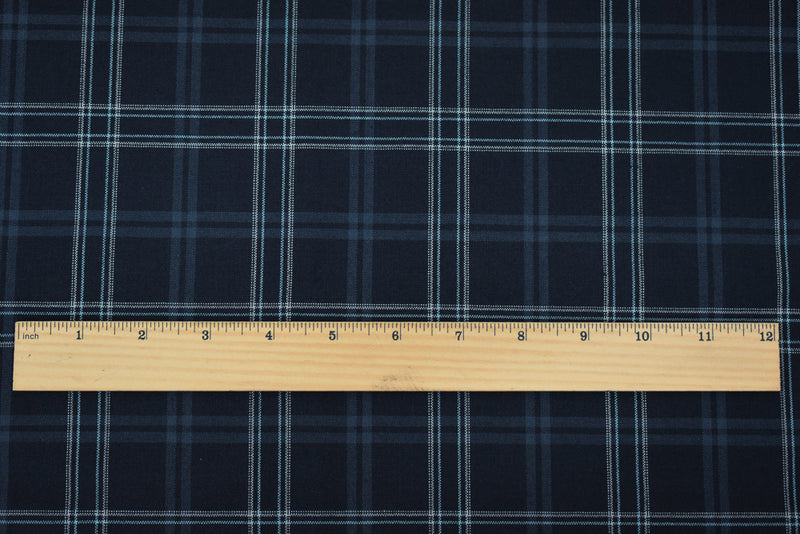 Black-Light Blue-Multi Poly Wool Plaid Woven Shirting Fabric
