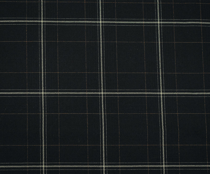 Black-Gray-Brown Wool Polyester Grid Plaid Twill Suiting Fabric
