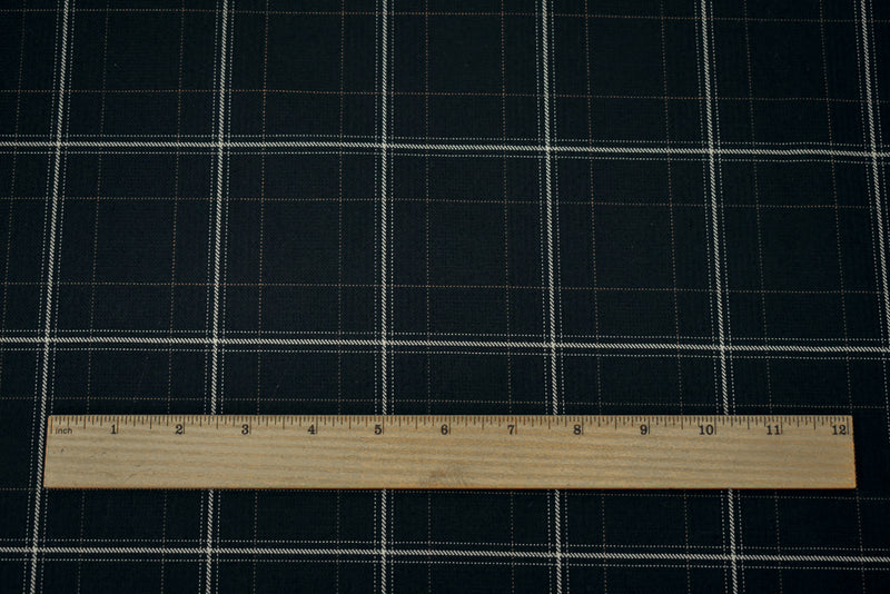 Black-Gray-Brown Wool Polyester Grid Plaid Twill Suiting Fabric