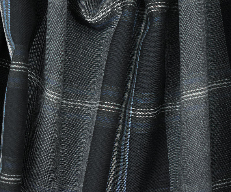 Black-Blue-Multi Wool-Polyester Plaid Woven Shirting Fabric