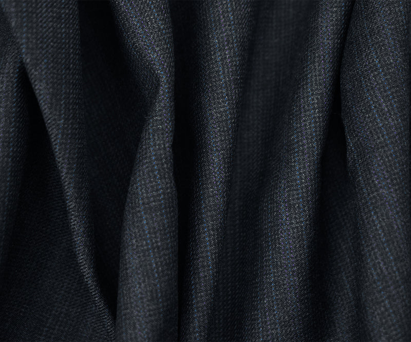 Gray-Black-Blue Wool Poly Faded Texture Stripe Twill Woven Suiting Fabric