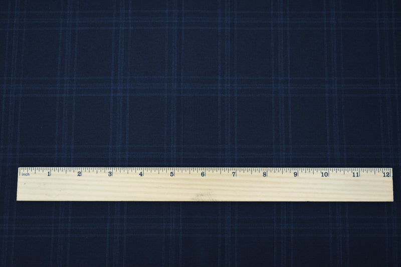 Deep Navy-Blue Wool Poly Check Plaid Woven Shirting Woven Fabric