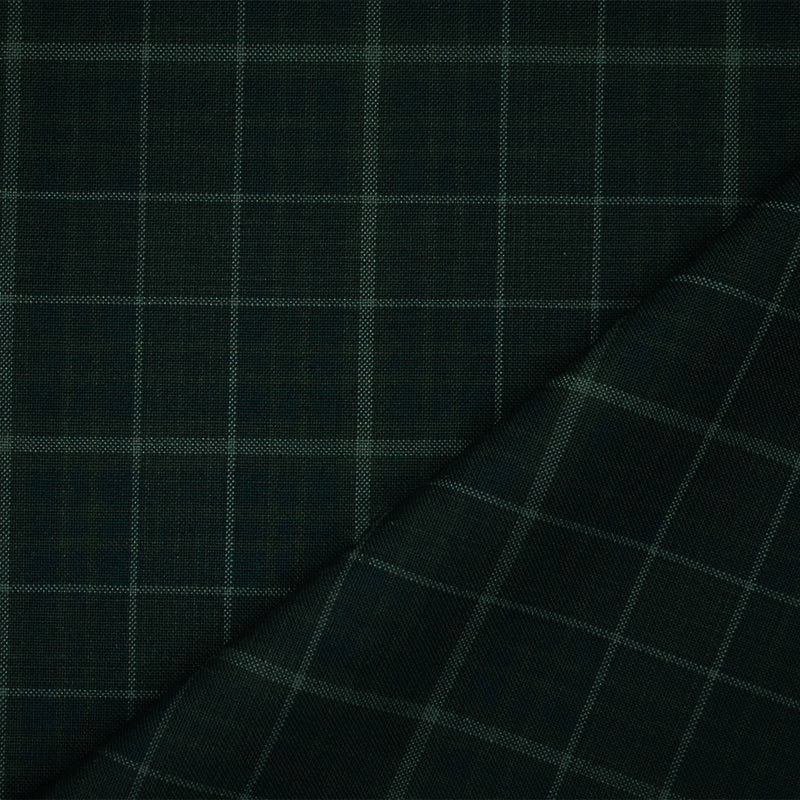 Deep Blue-Gray Wool Polyester Plaid Woven Shirting Fabric
