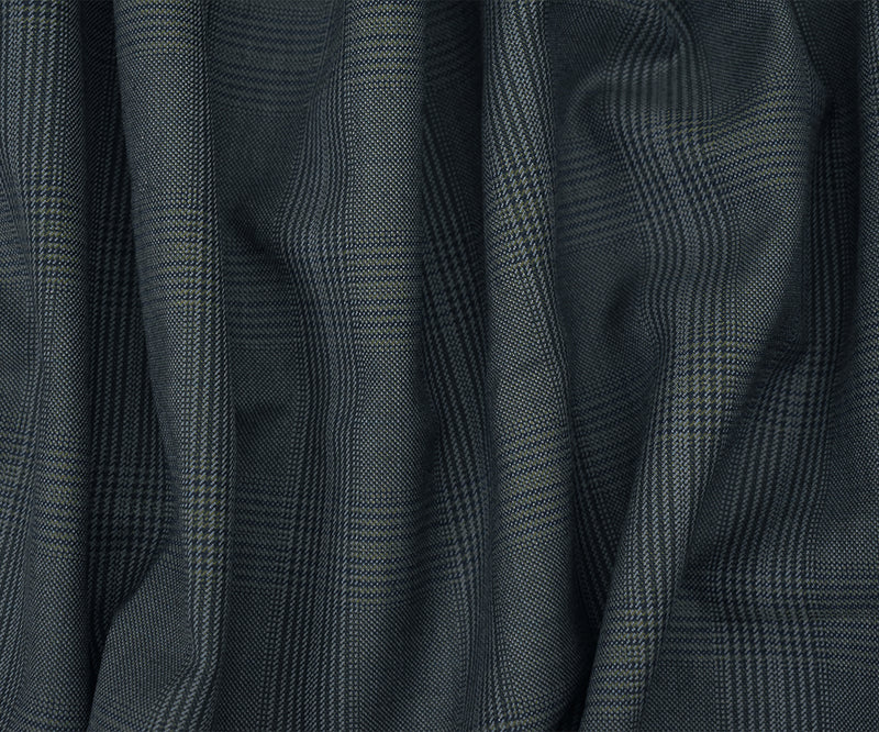 Blue-Gray-Black Wool Polyester Glen Plaid Woven Suiting Fabric