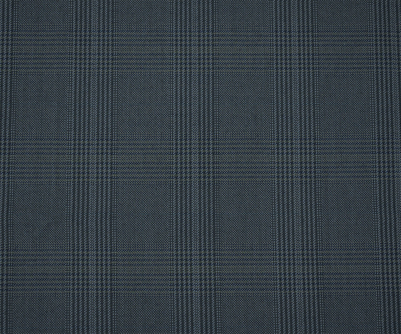 Blue-Gray-Black Wool Polyester Glen Plaid Woven Suiting Fabric