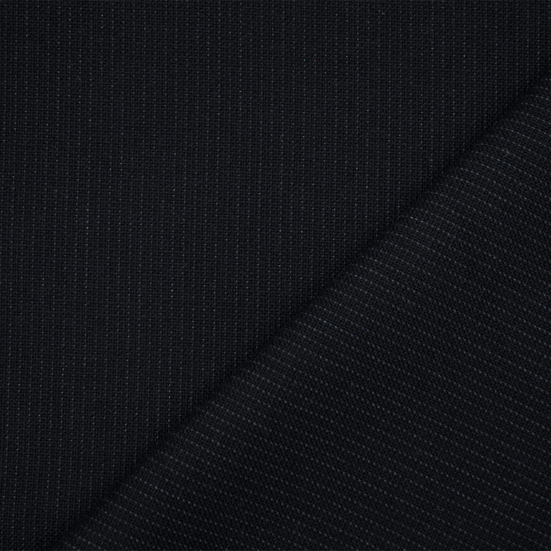 Black-Gunmetal Blue Wool-Poly Striped Suiting Woven Fabric