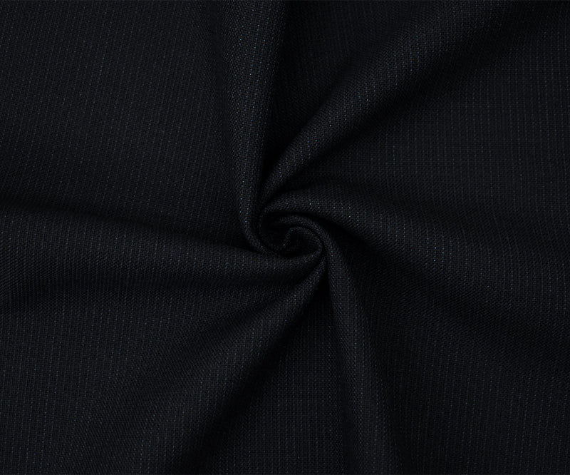 Black-Gunmetal Blue Wool-Poly Striped Suiting Woven Fabric