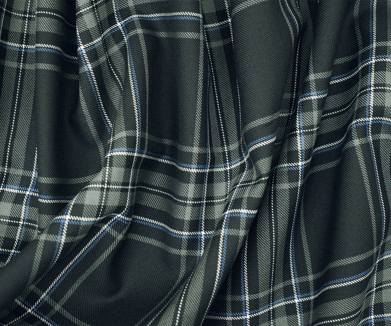 Gray-Blue-Multi Wool Polyester Plaid Twill Suiting Woven Fabric