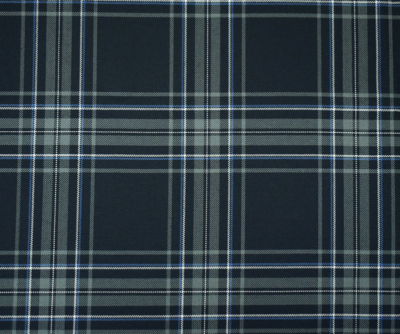Gray-Blue-Multi Wool Polyester Plaid Twill Suiting Woven Fabric