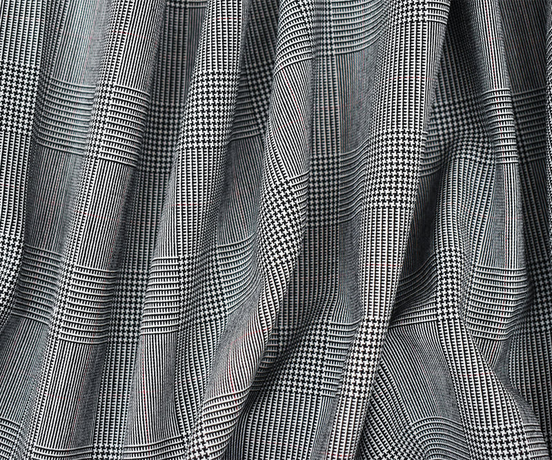 Black-White Poly Wool Glen Plaid Woven Shirting Fabric