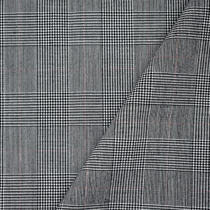 Black-White Poly Wool Glen Plaid Woven Shirting Fabric