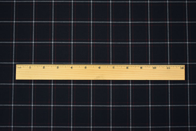 Black-Red-Gray Poly-Wool Plaid Shirting Woven Fabric
