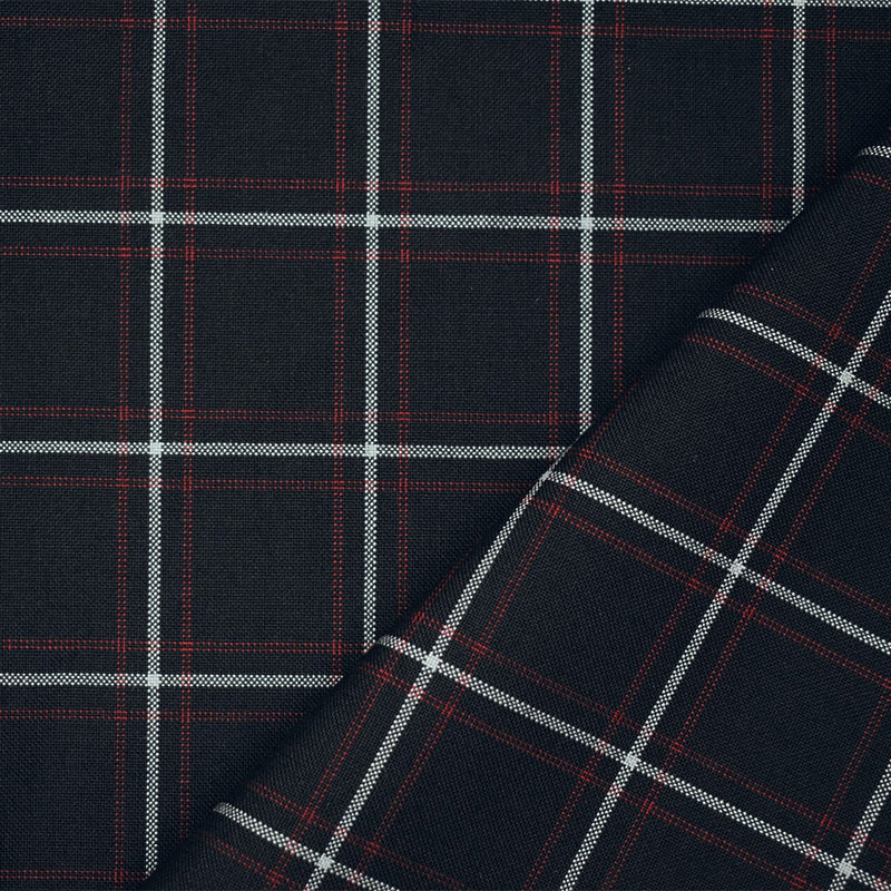 Black-Red-Gray Poly-Wool Plaid Shirting Woven Fabric