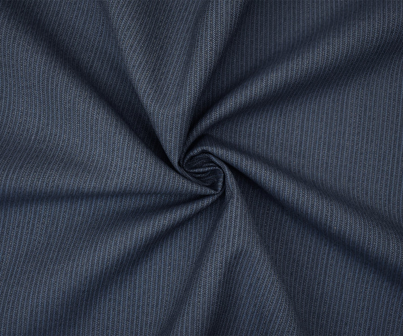 Blue-Beige Wool-Polyester Striped Texture Shirting Woven Fabric