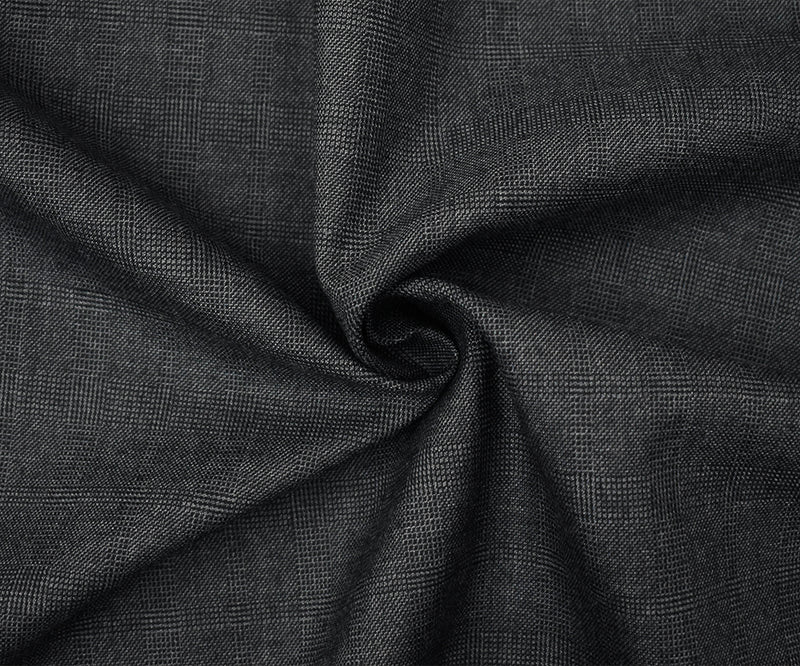 Black-Gray Wool Polyester Check Plaid Dobby Suiting Fabric