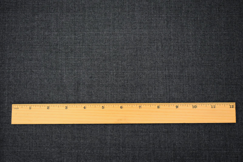 Black-Gray Wool Polyester Check Plaid Dobby Suiting Fabric