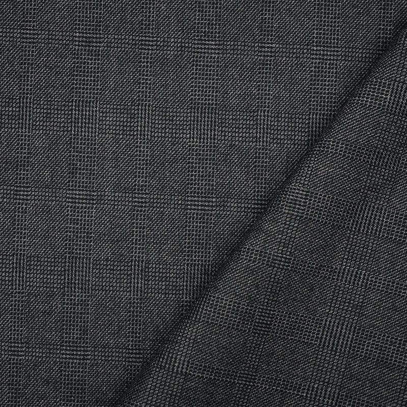 Black-Gray Wool Polyester Check Plaid Dobby Suiting Fabric