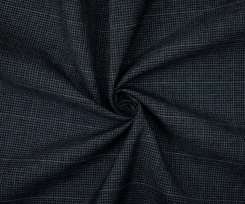 Black-Gray Polyester-Wool Houndstooth Check Shirting Fabric