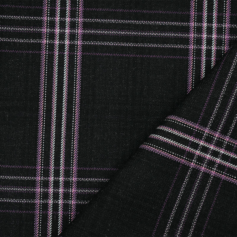 Black-Purple-Multi Wool-Polyester Plaid Herringbone Woven Suiting Fabric