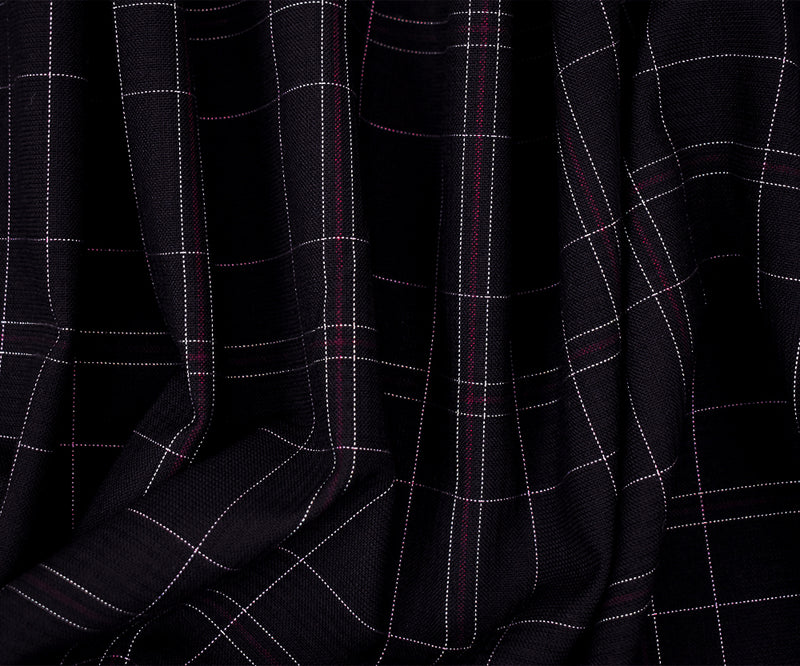 Black-Burgundy-Multi Polyester Wool Blend Plaid Shirting Woven Fabric