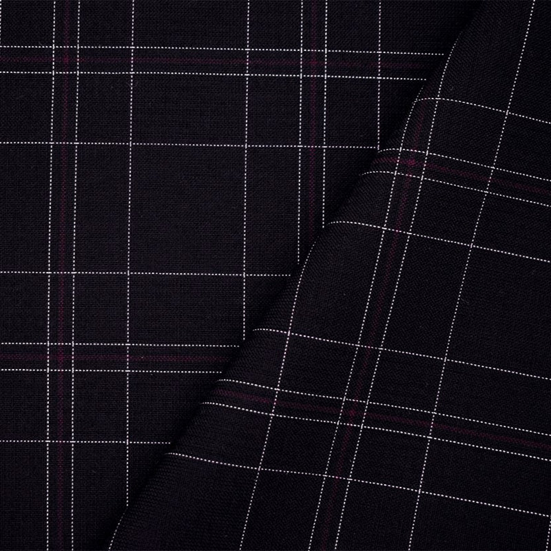 Black-Burgundy-Multi Polyester Wool Blend Plaid Shirting Woven Fabric