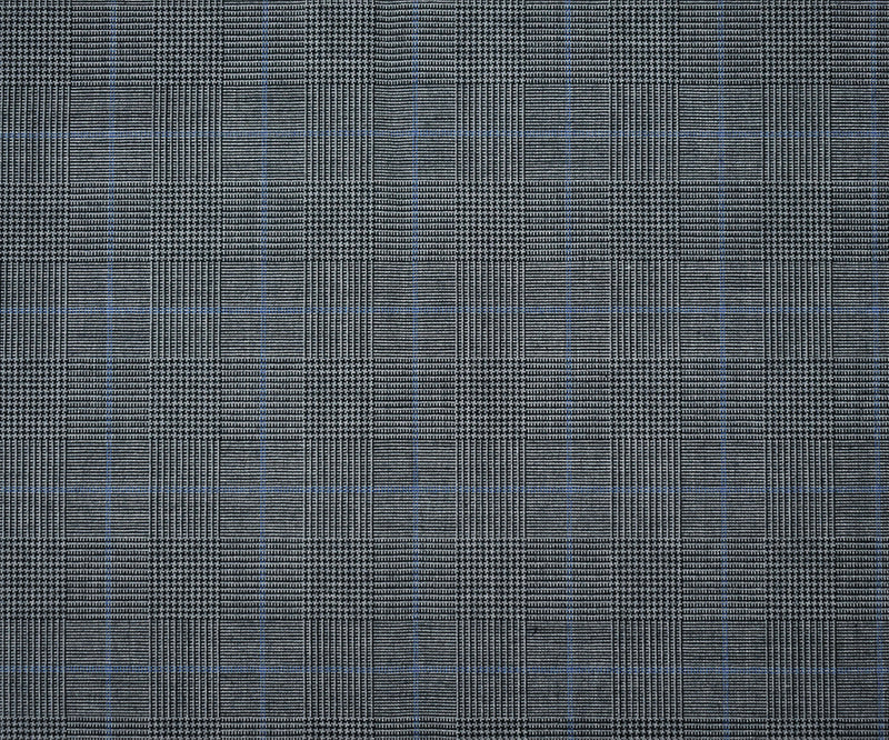 Black-Gray-Blue Wool Polyester Glen Plaid Check Shirting Woven Fabric