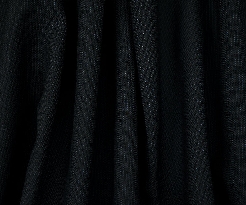 Black-Midnight Blue Wool Polyester Striped Dobby Suiting Woven Fabric