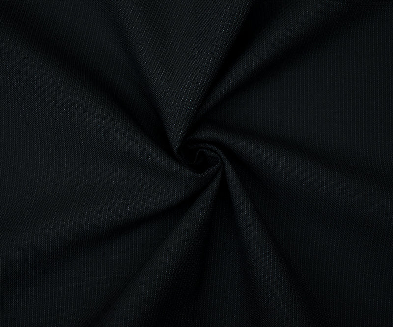 Black-Midnight Blue Wool Polyester Striped Dobby Suiting Woven Fabric