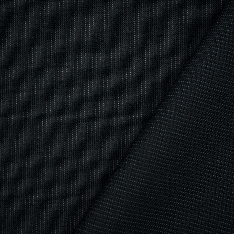 Black-Midnight Blue Wool Polyester Striped Dobby Suiting Woven Fabric