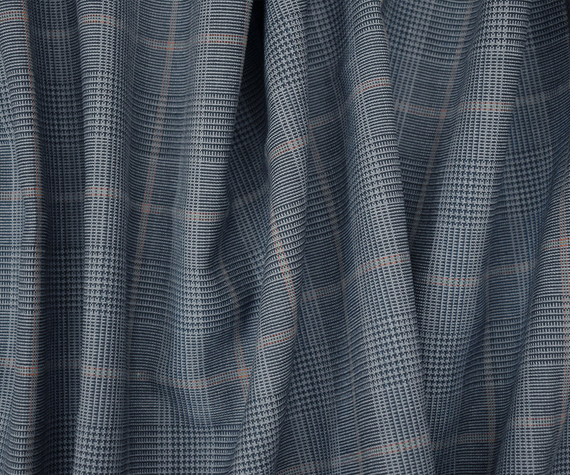 Blue-Pink-Gray Wool Polyester Glen Plaid Check Shirting Woven Fabric