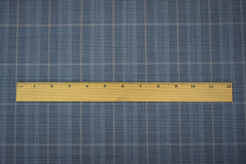 Blue-Pink-Gray Wool Polyester Glen Plaid Check Shirting Woven Fabric