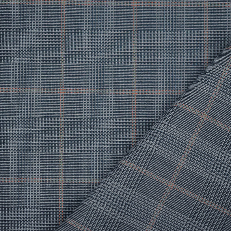Blue-Pink-Gray Wool Polyester Glen Plaid Check Shirting Woven Fabric