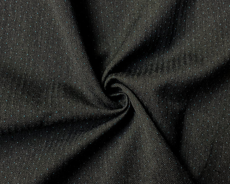 Black-Gray-Blue Wool Polyester Dobby Herringbone Woven Fabric
