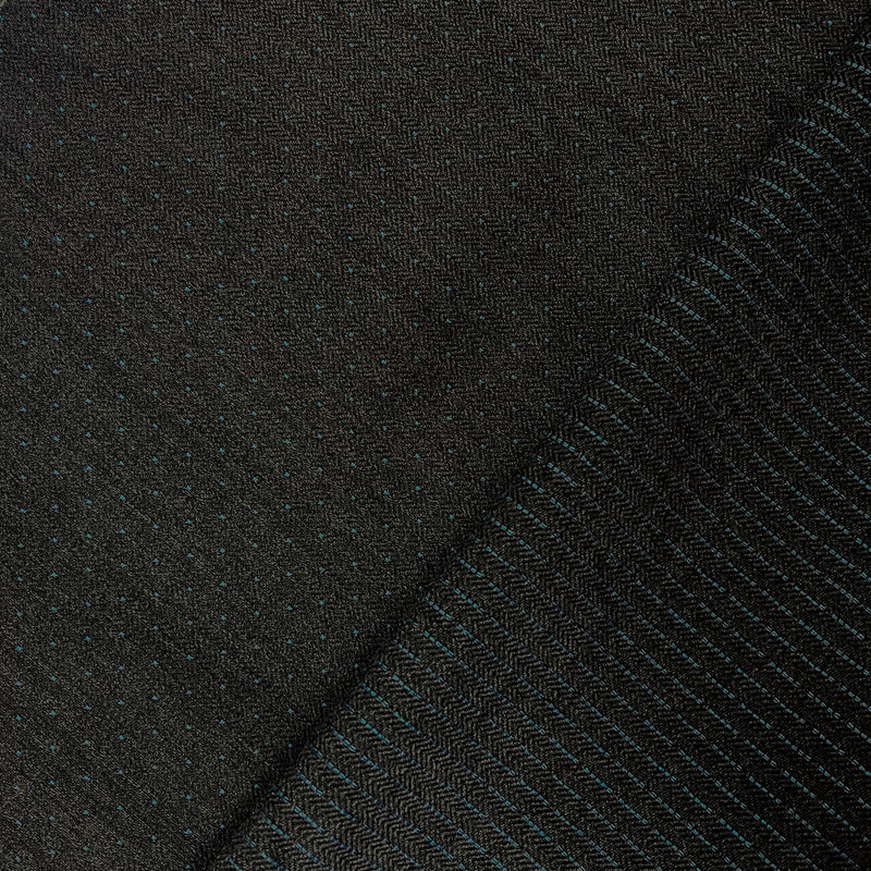 Black-Gray-Blue Wool Polyester Dobby Herringbone Woven Fabric