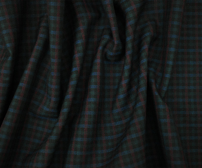 Maroon Brown-Black-Multi Poly-Wool Plaid Shirting Woven Fabric