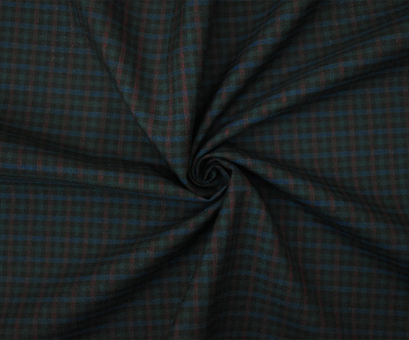 Maroon Brown-Black-Multi Poly-Wool Plaid Shirting Woven Fabric