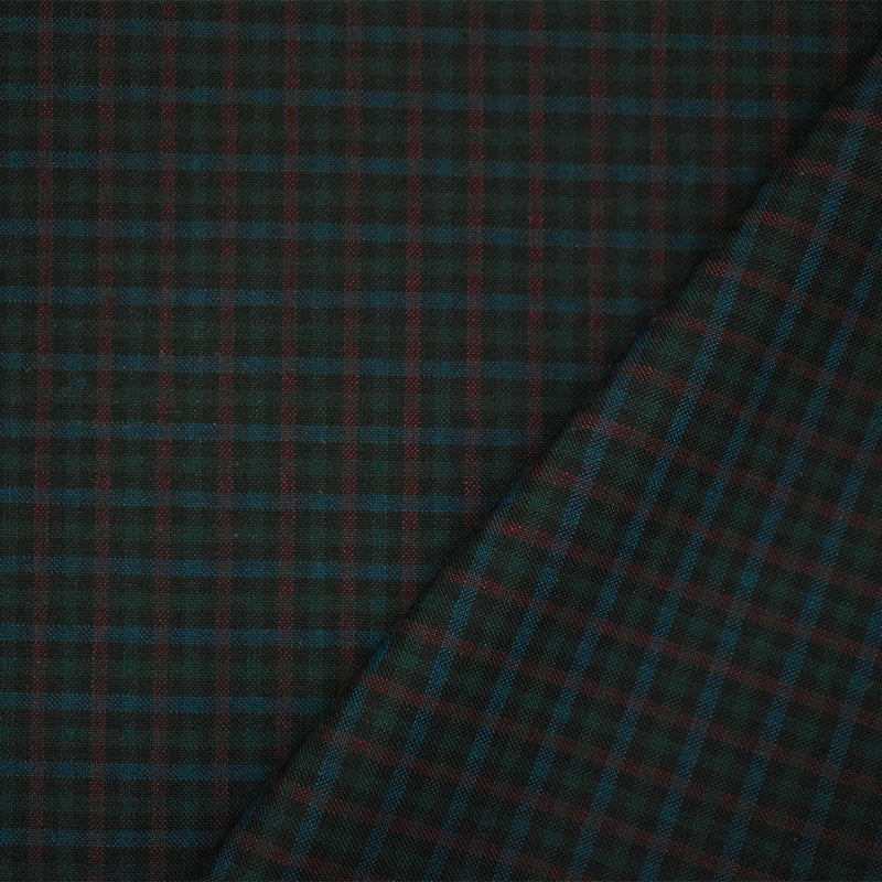 Maroon Brown-Black-Multi Poly-Wool Plaid Shirting Woven Fabric