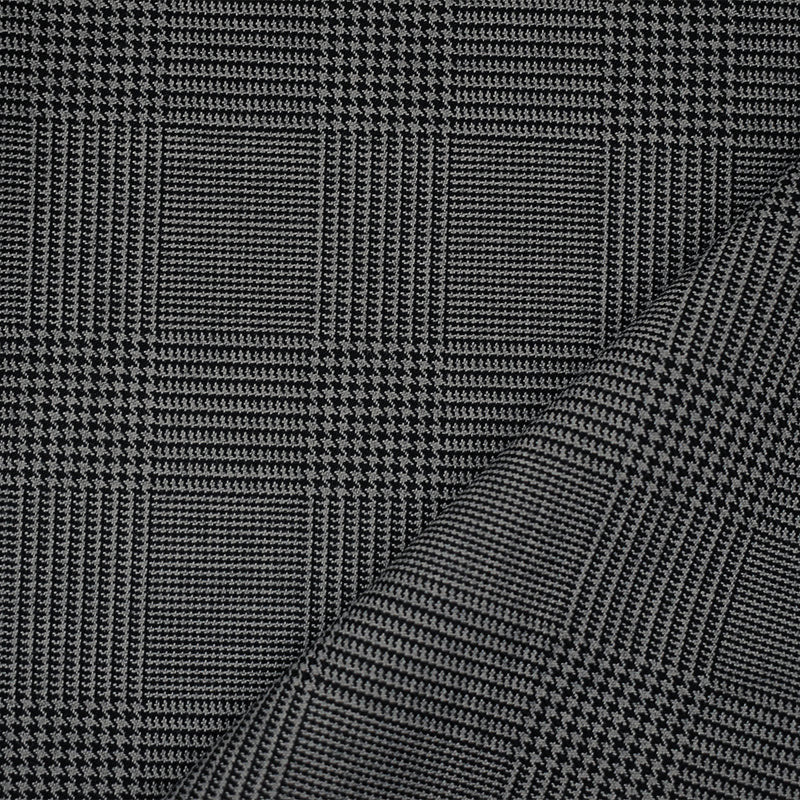 Black-Gray Wool Polyester Glen Plaid Suiting Woven Fabric
