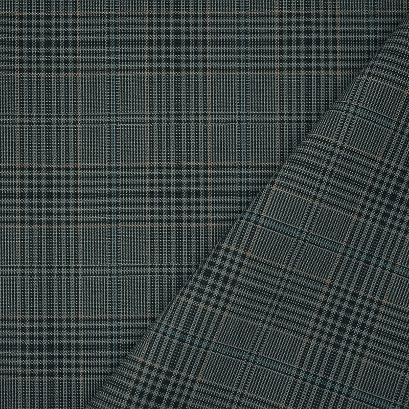 Black-Gray-Multi Wool Polyester Plaid Woven Shirting Fabric