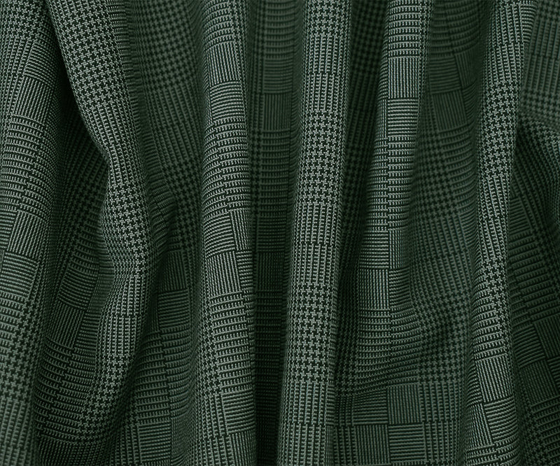 Black-Gray Polyester Wool Glen Plaid Woven Shirting Fabric