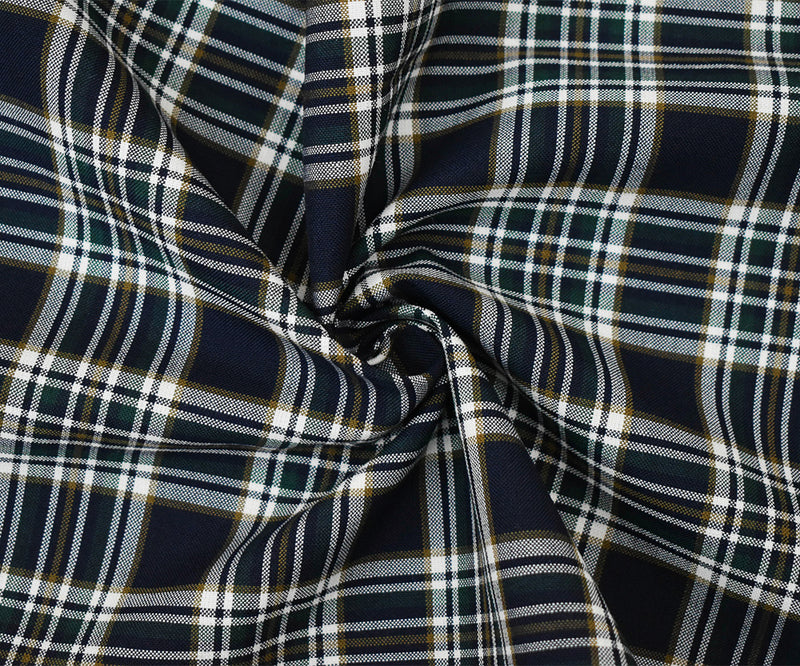 Deep Navy-Green-Multi Wool Polyester Plaid Shirting Woven Fabric